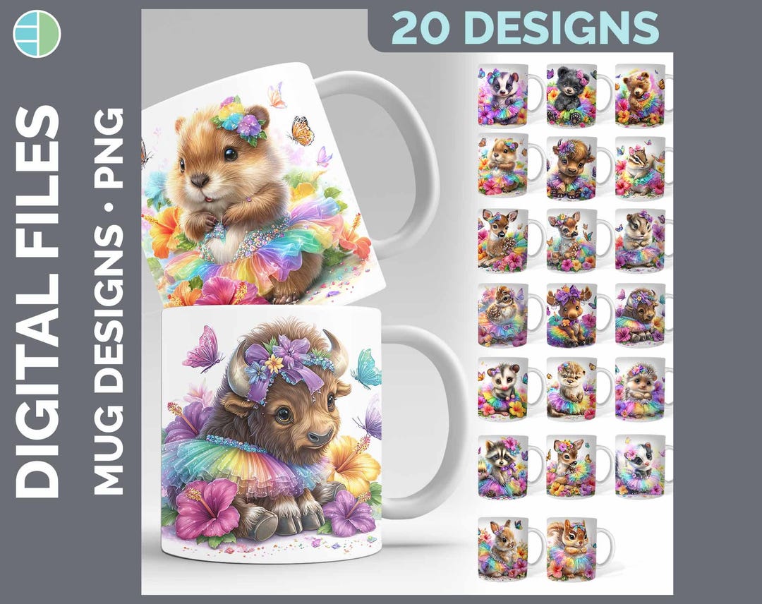 Woodland Rainbow Mug Wrap PNG Sublimation Bundle | Summer Deer Moose ...