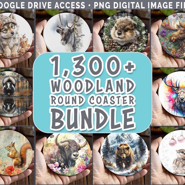 Posavasos redondos de animales del bosque (sublimación PNG) / Posavasos de animales del bosque / Zorro, ciervo y oso