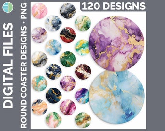 Marble Coaster Bundle Sublimation PNG Best Sellers Sublimation Designs | Watercolor Round Coasters HUGE Bundle Download