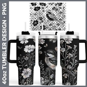 Wildflowers Chickadee Tumbler Laser Engrave PNG, Full Wrap Design for 40oz Tumbler, Digital Download Design For Rotary
