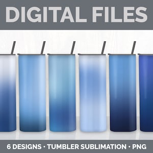 Blue Ombre Tumbler Bundle, Gradient  20 oz Skinny Tumbler Designs PNG, Add a Name