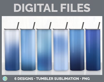 Blue Ombre Tumbler Bundle, Gradient  20 oz Skinny Tumbler Designs PNG, Add a Name