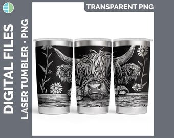 Cottage Farm Highland Cow Tumbler Laser Engrave PNG, Full Wrap Design for 20oz Tumbler, Digital Download Design For Rotary