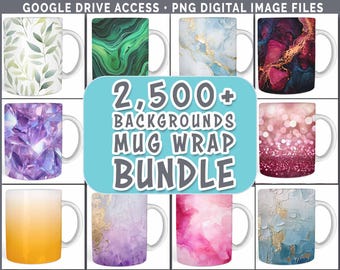 Mug Wrap Background Bundle | 2500+ Designs | Tie Dye Marble Texture Watercolor Gradient PNG | Sublimation Coffee Cup Download