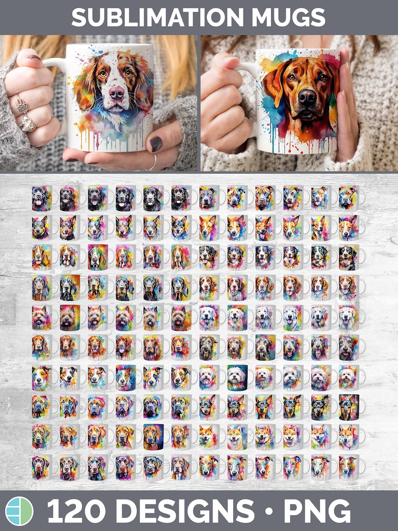 120 Rainbow Dog Mug Wraps PNG | Style Set 3 of 4 | Instant Digital ...
