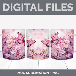 Pu&ograve; includere: Tre tazze bianche con un design di farfalla rosa e fiori di ciliegio rosa. Le tazze sono per la sublimazione.