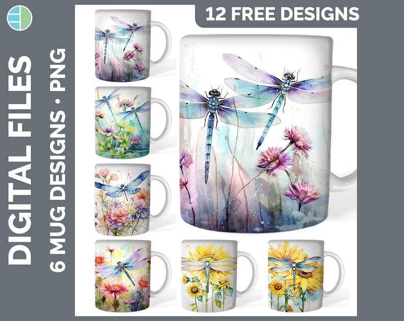 120 aquarelle Mug Wrap PNG Best Sellers Sublimation Designs Mega Bundle Ensemble de styles 1 sur 3 Tasse à café Tournesol ÉNORME Bundle Télécharger image 3
