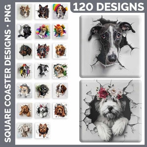 3D Hole in the Wall Dog Coaster Sublimation PNG Sublimation Designs | Style Set 1 of 3 | Dog Breed Square Coasters HUGE Bundle Download