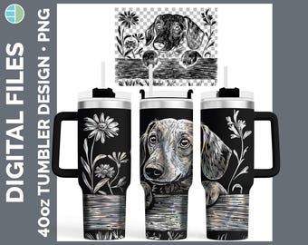 Cottage Dogs Dachshund Tumbler Laser Engrave PNG, Full Wrap Design for 40 oz Tumbler, Digital Download Design For Rotary