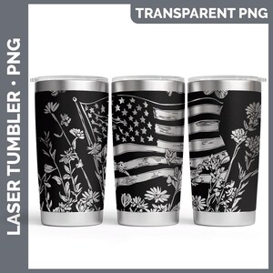 Wildflowers USA Flag Tumbler Laser Engrave PNG, Full Wrap Design for 20oz Tumbler, Digital Download Design For Rotary