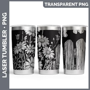 Cottage Flowers 02 Daisy Tumbler Laser Engrave PNG, Full Wrap Design for 20oz Tumbler, Digital Download Design For Rotary