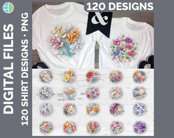 120 3D Flowers Shirt Designs PNG Best Sellers Sublimation Designs Mega Bundle | Style Set 1 of 3 | HUGE Bundle Backgrounds Download