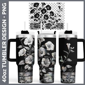 Cottage Flowers 02 Morning Glory Tumbler Laser Engrave PNG, Full Wrap Design for 40oz Tumbler, Digital Download Design For Rotary