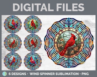 Cardinal Wind Spinner PNG Bundle, 6 Stained Glass Bird Sublimation Designs, Cardinal Digital Download, Garden Spinner Art