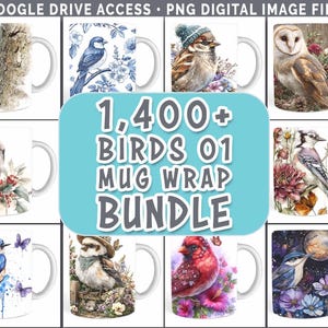Birds Mug Wrap Big Bundle Drive PNG 3D Sublimation Designs | Digital Download Cardinal Owl Hummingbird Crow Chickadee Heron Finch Quail Wren