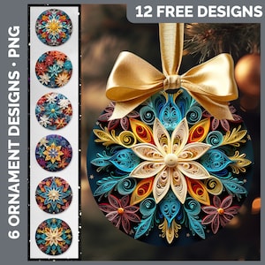 3D Christmas Snowflakes Ornament Wrap PNG Sublimation Design Bundle | Paper Quilled Christmas Ornament Instant Download
