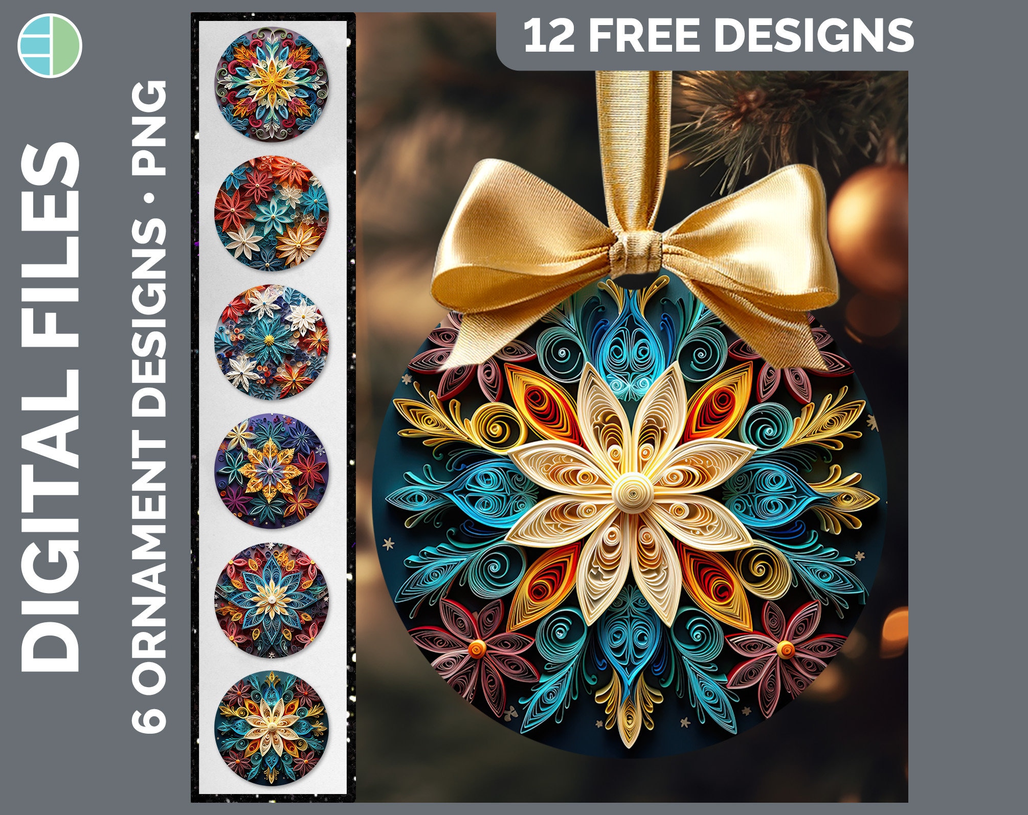 3D Christmas Snowflakes Ornament Wrap PNG Sublimation Design Bundle | Paper Quilled Christmas Ornament Instant Download