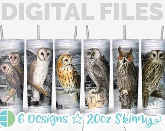 Owl Tumbler Bundle, Vintage Birds 20 oz Skinny Tumbler Designs - Owl Sublimation Instant Download