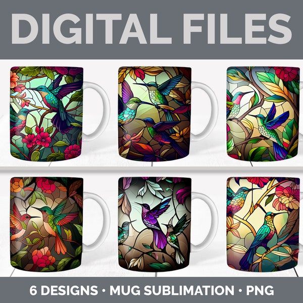 Stained Glass Hummingbird Mug Sublimation Backgrounds PNG Designs Birds Mug Background Instant Download PNG