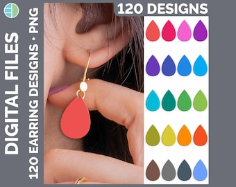 120 Solid Colors Earrings Wrap PNG Sublimation Designs Mega Bundle | Style Set 1 of 3 | HUGE Bundle Teardrop Earrings Download