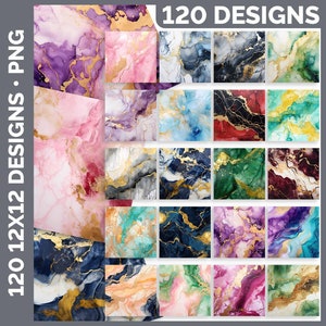 120 Acquerello Marmo Scrapbook Carta Digitale PNG Sublimazione Mega Bundle / Junk Journal Agata Sfondi Stampabili Download