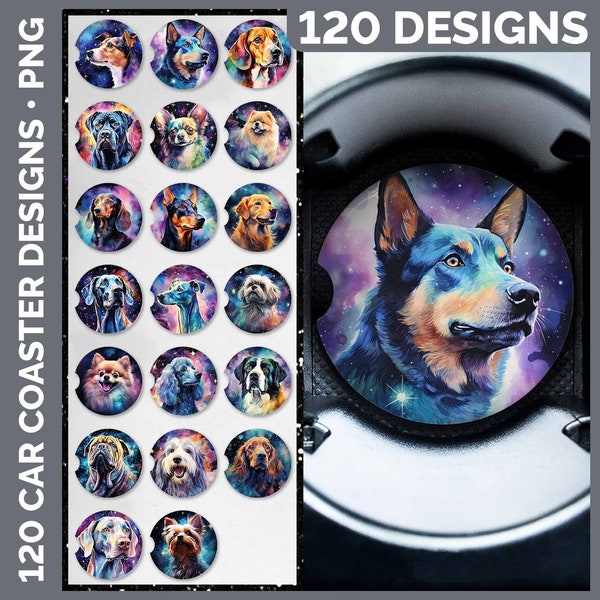 Galaxy Dogs Car Coaster Bundle Sublimation Designs | Style Set 1 of 3 | Dog Breeds Coaster PNG Download
