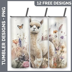 Farm Butterflies Alpaca Tumbler | Sublimation 20 oz Skinny Tumbler Designs