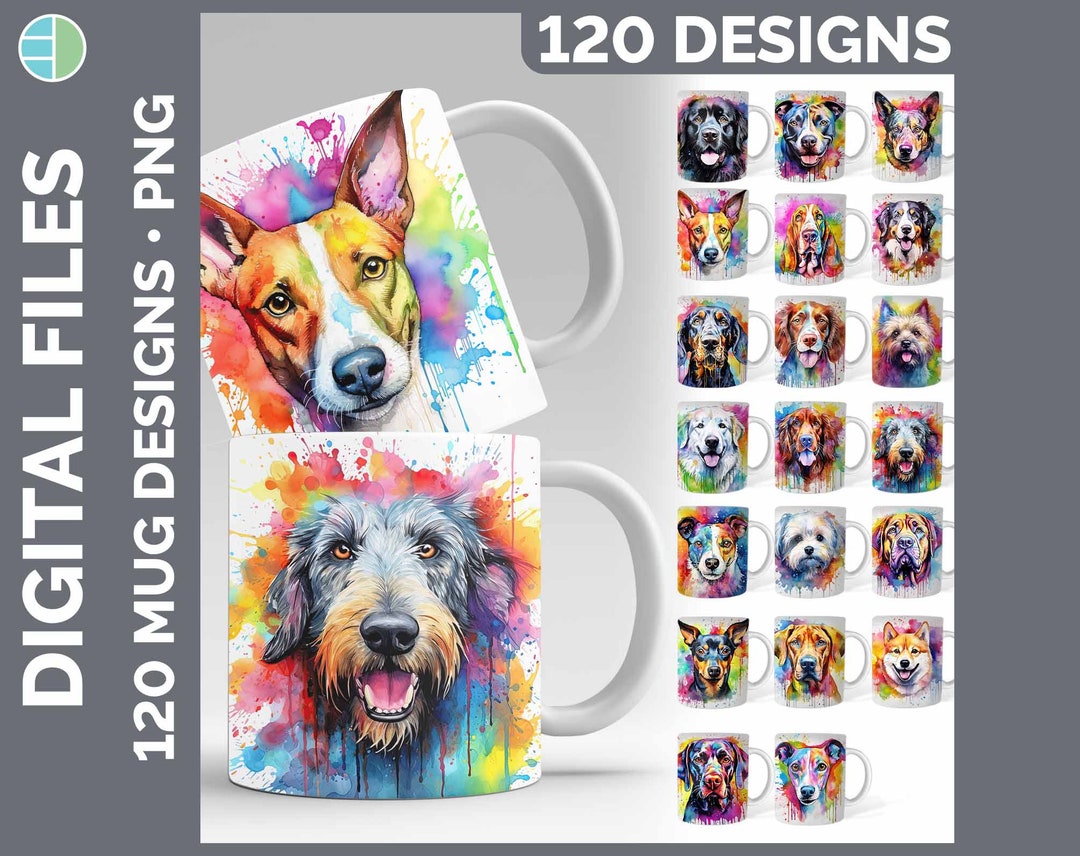 120 Rainbow Dog Mug Wraps PNG | Style Set 3 of 4 | Instant Digital ...