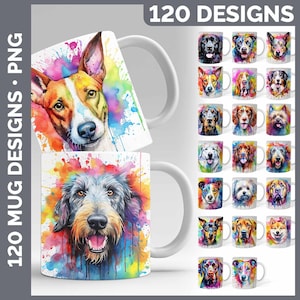 120 Regenbogen Hund Mug Wraps PNG | Style Set 3 von 4 | Sofortiger digitaler Download | 120 Hunderasse Kaffeetasse Huge Bundle Sublimation