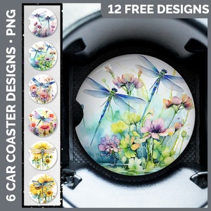 Watercolor Dragonfly Car Coaster | Sublimation Drink Mat Designs