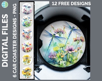 Aquarel libel auto-onderzetter, png PNGEgg | 6 ontwerpen | Sublimatie drinkmat Libelle | Libelle-cadeau direct download