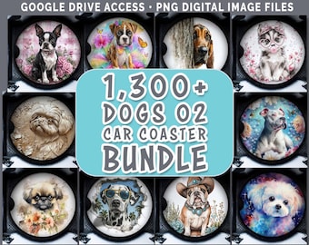 Dog Breeds Car Coasters Bundle Sublimation Designs | Dogs 02 Set German Shepherd Rottweiler Boston Terrier French Bulldog Boxer Corgi Husky