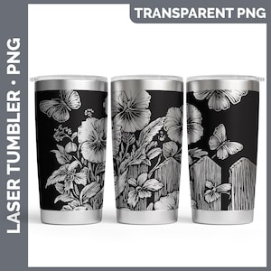 Cottage Flowers 02 Pansy Tumbler Laser Engrave PNG, Full Wrap Design for 20oz Tumbler, Digital Download Design For Rotary