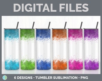 White Tumbler Bundle, Sublimation, Color Splatter 20 oz Skinny Tumbler Designs, Add a Name, Splash Tumbler Background Instant Download