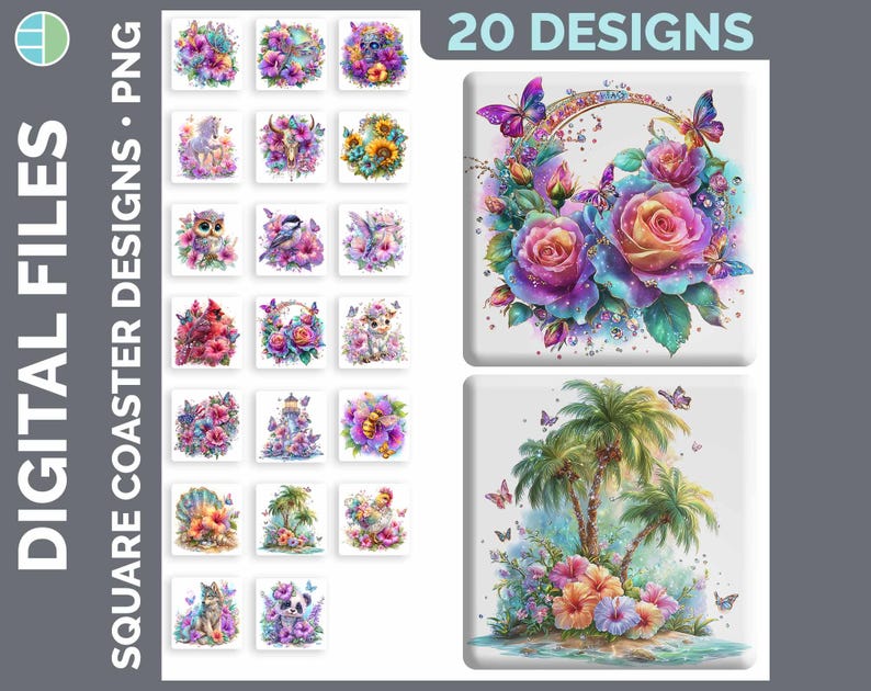 Square Coaster Bundle Google Drive Sublimation Designs | Drink Mat PNG Download image 3