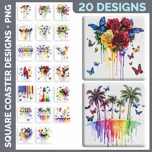 Square Coaster Bundle Google Drive Sublimation Designs | Drink Mat PNG Download image 19