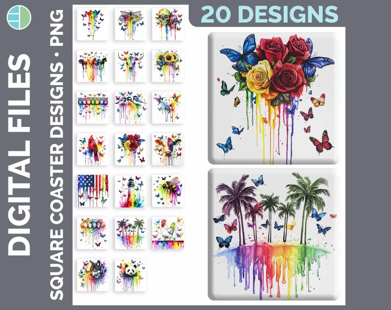 Square Coaster Bundle Google Drive Sublimation Designs | Drink Mat PNG Download image 19