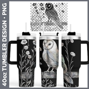 Cottage Birds Owl Tumbler Laser Gravur PNG, Full Wrap Design für 40oz Tumbler, digitaler Download Design fürRotor