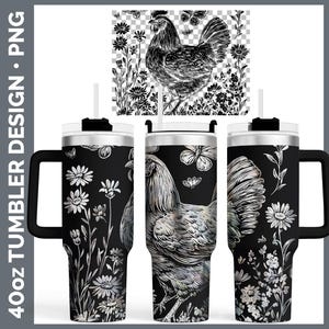Wildflowers Chicken Tumbler Laser Engrave PNG, Full Wrap Design for 40oz Tumbler, Digital Download Design For Rotary