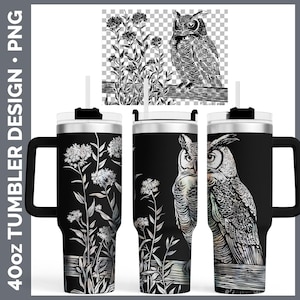 Cottage Birds Owl Tumbler Laser Gravur PNG, Full Wrap Design für 40oz Tumbler, digitaler Download Design fürRotor