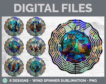 Stained Glass Owl Wind Spinner | Sublimation Designs Bundle | Bird Wind Spinner Sublimation PNG Download