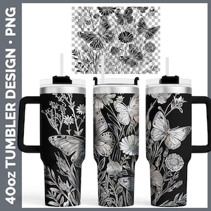 Wildflowers Butterfly Tumbler Laser Engrave PNG, Full Wrap Design for 40oz Tumbler, Digital Download Design For Rotary