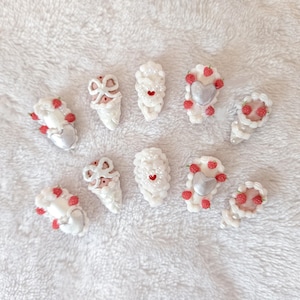 3D sculpted cake nails press on nails | cute cake nails | strawberry bow nails