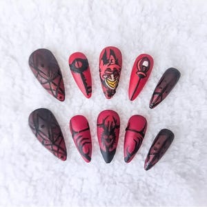 Hazbin Hotel press on nails | Alastor nails | creepy anime nails