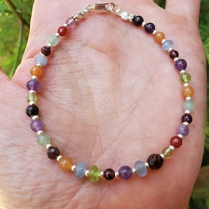 Multi gemstone beaded bracelet with sterling silver