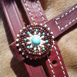 Seed Bead Turquoise Concho Horse Headstall Bridle