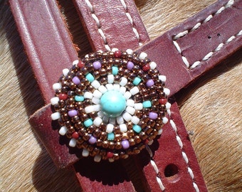 Seed Bead Turquoise Concho Horse Headstall Bridle