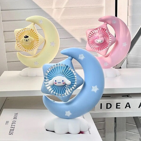 Sanrio My Melody Cinnamoroll creative cute cartoon bedroom desktop USB fan table lamp four kinds of light switch night light