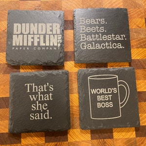 The Office Slate Coasters, Gift, Housewarming, Gift for Him, Gift for her, Wedding Gift
