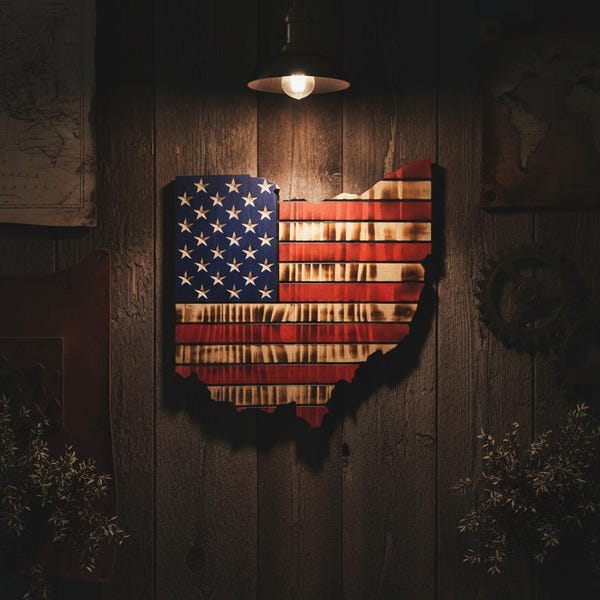 Ohio American Flag Wood Wall Art: 15x15 Patriotic Decor